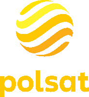 a yellow and white logo for polsat with a yellow circle in the middle