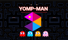 a video game called yomp-man with pac man ghosts in the background