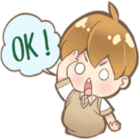 a cartoon of a boy with a speech bubble saying ok