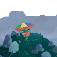 a frog holding an umbrella in the rain