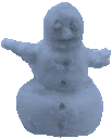 a blue snowman with its arms outstretched is sitting on a white background .