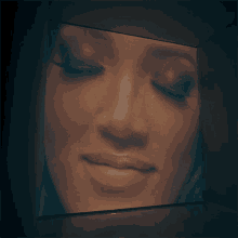 a close up of a woman 's face is projected onto a wall