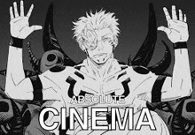 a black and white drawing of a man with horns and the words `` cinema '' .