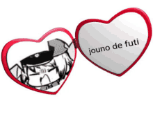 a heart shaped mirror with a picture of a girl and the words jauno de futi