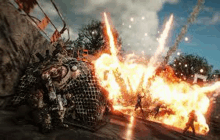 a video game scene with a large explosion in the background .