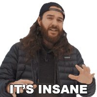 a man with long hair and a beard wearing a patagonia jacket says it 's insane