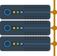 three servers are stacked on top of each other with blue circles on them