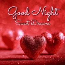 a red heart with the words good night sweet dreams written above it