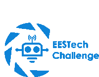 a logo for the eestech challenge with a robot in the center