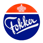 a blue and red circle with the word fokker and a crown