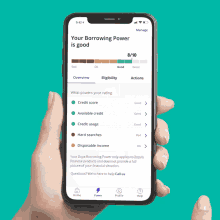 a person is holding a cell phone with a screen that says your borrowing power is good