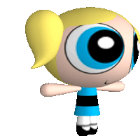 bubbles from the powerpuff girls is standing with her arms crossed