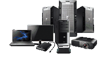 a dell computer tower sits next to a dell laptop