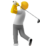 a cartoon character is swinging a golf club at a ball .