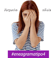 a woman covering her face with her hands and the words vergonha and alheia behind her