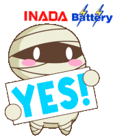 a cartoon character holding a sign that says yes