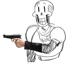 a drawing of a skeleton holding a gun with a watermark on it