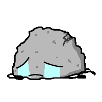 a cartoon drawing of a rock crying with tears coming out of its eyes