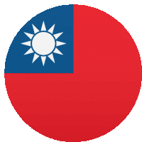 a red blue and white circle with a white sun in the center