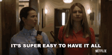 two women standing next to each other with the words " it 's super easy to have it all " on the bottom