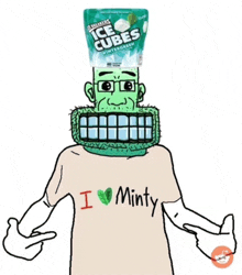 a cartoon of a man wearing a t-shirt that says i love minty