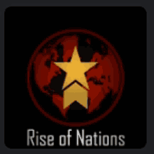 a logo for rise of nations with a yellow star in the middle