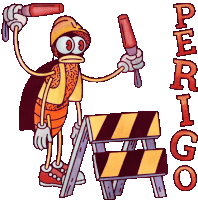 a cartoon of a construction worker with the word perigo behind him