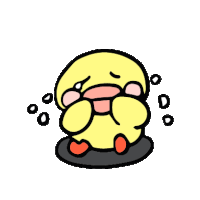 a cartoon drawing of a yellow duck crying with tears coming out of his eyes