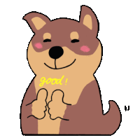 a cartoon dog is giving a thumbs up and has the word good written on its chest