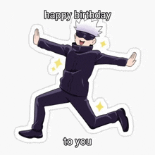 a sticker that says happy birthday to you with a man jumping in the air