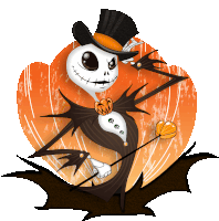 jack skellington from the nightmare before christmas wearing a top hat and holding a pumpkin