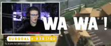 a man wearing glasses and headphones is playing a video game and says wa wa