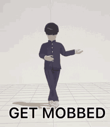 a 3d model of a person with the words " get mobbed " below it