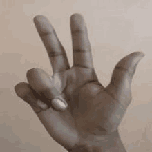 a close up of a person 's hand making the peace sign .