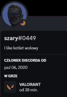 a screenshot of a person 's profile that says szary # 0449 i like kotlet wolowy