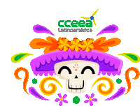 a cceea logo with a skull with flowers on it