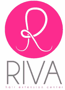 a logo for riva hair extension center in pink