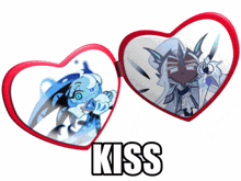 a picture of two hearts with the word kiss on it