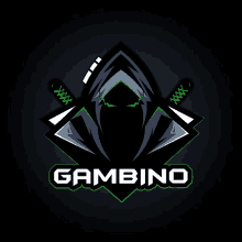 a logo for gambino shows a hooded figure with two swords