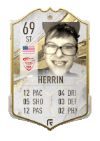 a card with a picture of a boy with glasses and the name herrin on it