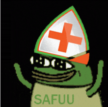 a cartoon frog wearing a nurse 's hat with the word safuu on it