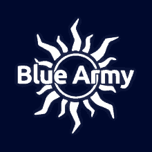 a blue army logo with a white sun