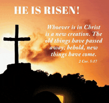 a poster with a cross and a quote from 2 cor 5:17