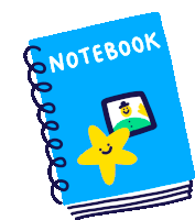 a blue notebook with a picture of a man and a yellow star on the cover