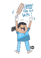 a cartoon of a girl holding a cricket bat with the words yay for the wpl below her