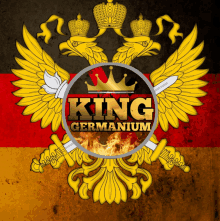 a logo for king germanium shows a crown and two swords