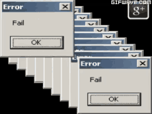 a bunch of error boxes are stacked on top of each other on a black background