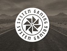 a black and white logo for system gaming with a windmill in the center