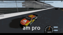 a race car in a video game with the words am pro above it