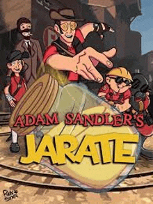 a poster for adam sandler 's jarate , a video game based on a cartoon .